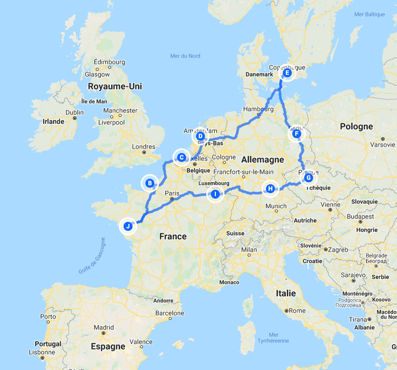 Road-trip en Europe au départ de Nantes en passant par Bruges, Amsterdam, Copenhague, Berlin et Prague