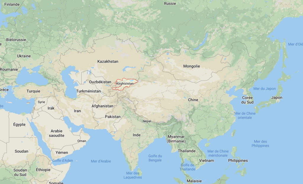 Carte du Kirghizistan, un pays entre les pays du Moyen-Orient et la Chine