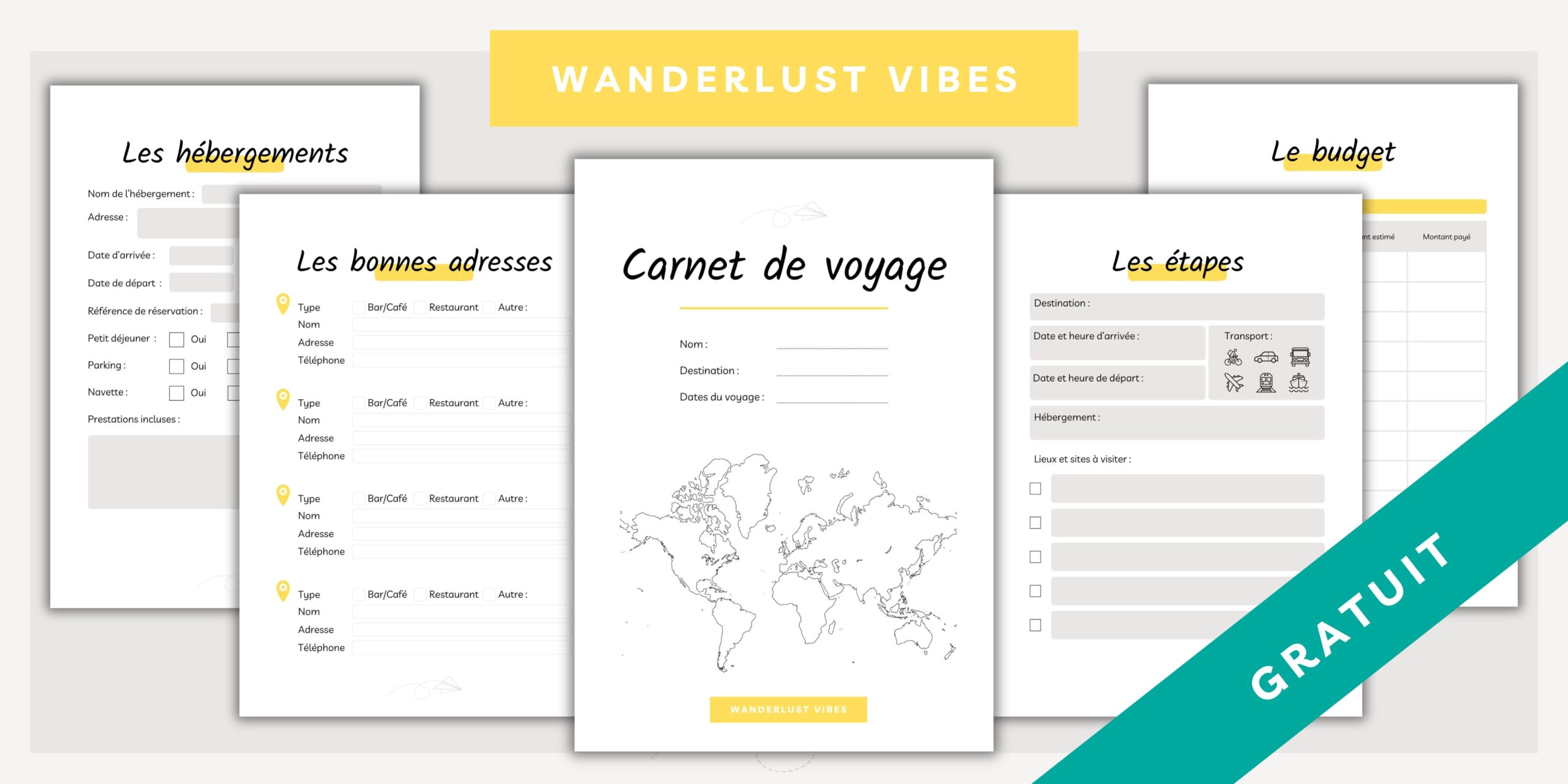 Carnet de voyage et de souvenirs gratuit à télécharger - Wanderlust Vibes