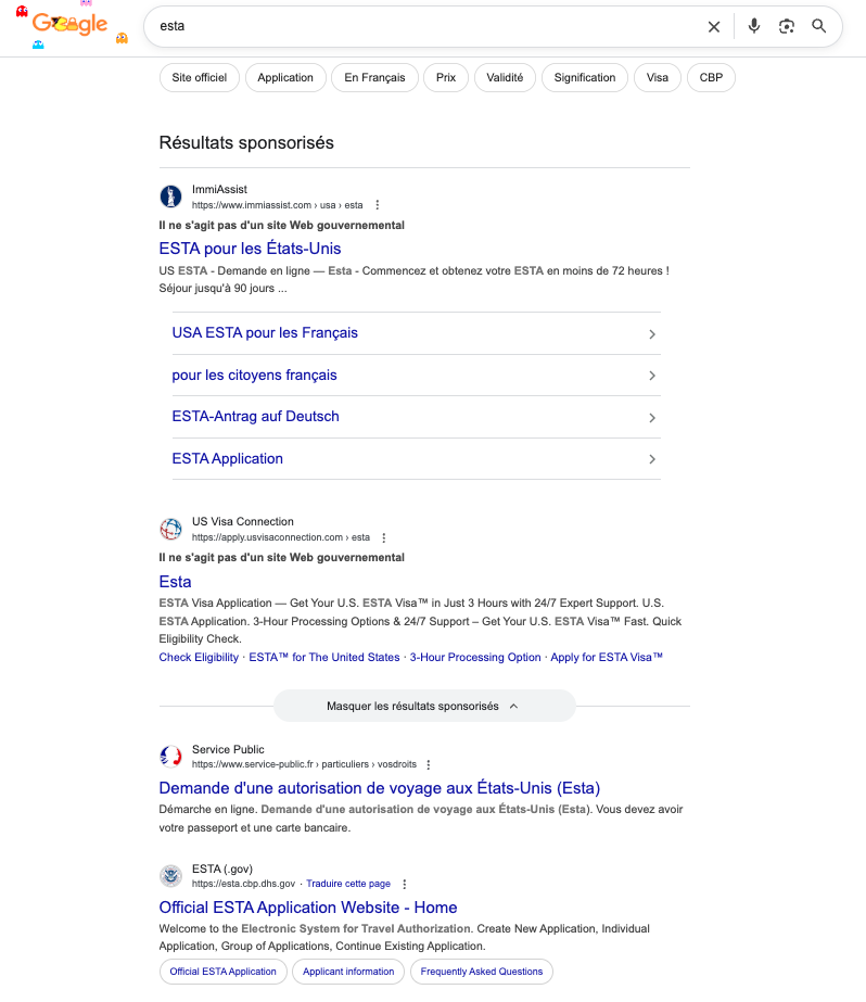 La mention "Il ne s'agit pas d'un site Web gouvernemental sur Google" pour détecter les sites frauduleux